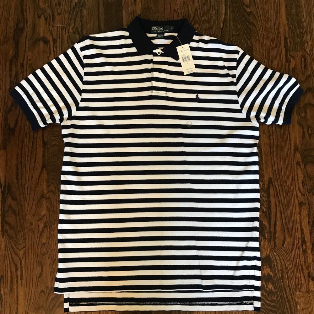 COPY - Men's dark navy and white stripe Polo Shirt